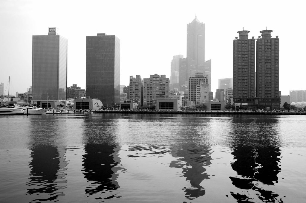 kaohsiung skyline reflecting on the water